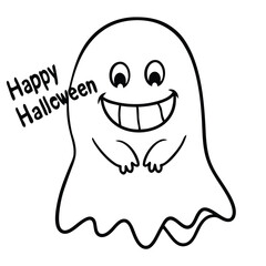 Halloween coloring page, cartoon zombie and ghost vector illustration features happy smiling characters with cute design