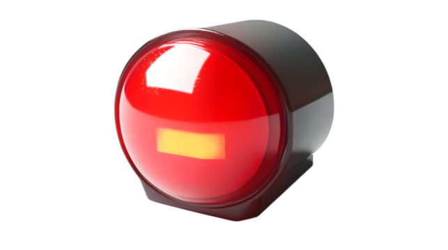 A flashing red emergency light, with a slightly translucent glow, isolated on a white background.