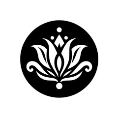 Elegant Lotus Logo in Black Circle, Minimalist Zen Design