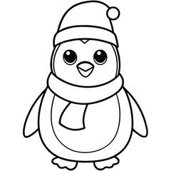 Cartoon vector art drawing of a funny smiling cat character with a christmas hat isolated in black