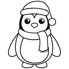 Cartoon vector art drawing of a funny smiling cat character with a christmas hat isolated in black