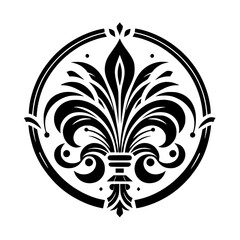 Elegant Black & White Fleur-de-lis Crest in Circle