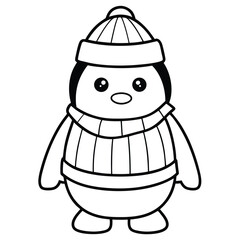 Cartoon vector art drawing of a funny smiling cat character with a christmas hat isolated in black