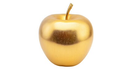 A shiny gold apple placed delicately on a white background