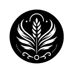 Ornate Black & White Floral Crest: Symbolic Design in a Circle