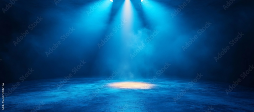 Aufkleber stage lights with blue smoke spotlight illumination with fog effects empty stage for concerts and pe