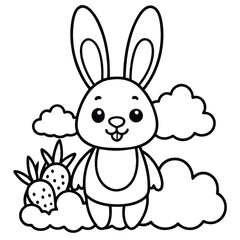 Adorable Bunny and Carrot Coloring Page | Cute Rabbit Line Art