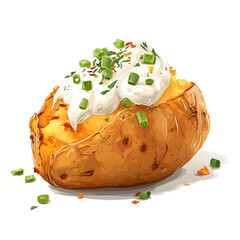 Baked potato with sour cream and chives cartoon