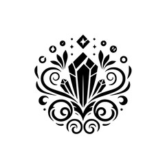 Elegant Crystal Emblem: Black & White Decorative Design