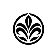 Minimalist Floral Emblem, Black and White, Circular Design