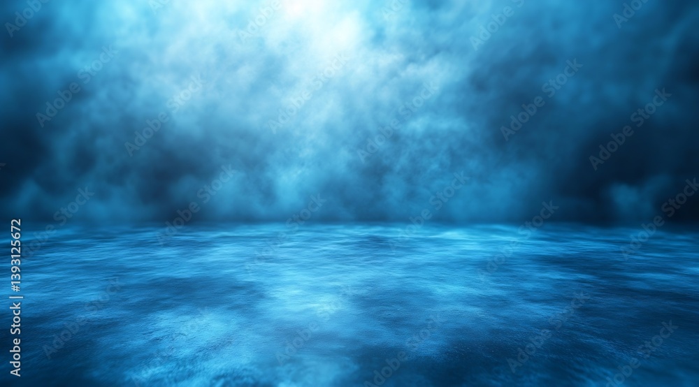 Poster Abstract Blue Water and Fog Background Texture Serene and Mysterious Underwater Atmosphere for Design : Generative AI