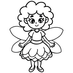 Cute cartoon angel child with wings flying, a vector illustration of love and magic coloring page
