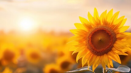 Obraz premium Serene Misty morning in a sunflower field, with golden petals glowing under soft diffused light.