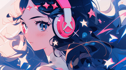 Celestial Anime Girl with Headphones