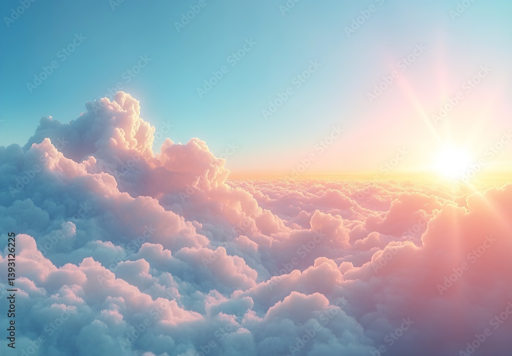 Poster dreamy sunrise over soft clouds with gentle hues and a sense of serenity : generative ai