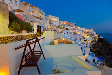 Panoramic view of Santorini Island at sunset, Cyclades Islands, Greece