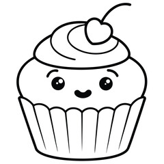 Sweet pink cupcake with cherry, a delicious vector illustration coloring pages