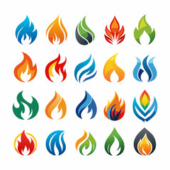 Fire colorful logo and icons set vector design