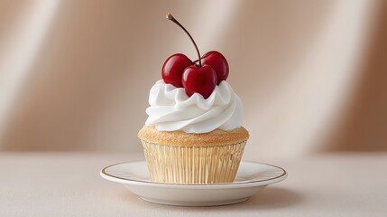 A tempting cupcake topped with a juicy cherry creating a delightful treat for any sweet tooth or celebration event