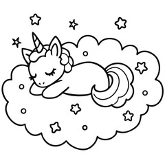 Cute cartoon baby cat and mouse illustration design with pink floral pattern on a happy sky cloud art coloring page