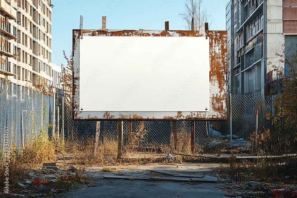 Aufkleber Abandoned Billboard in Urban Decay Setting Blank Advertisement Space with Rustic Frame and Weathered Background : Generative AI