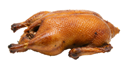 Crispy golden roast chicken ready for serving with delicious aromas and juicy texture