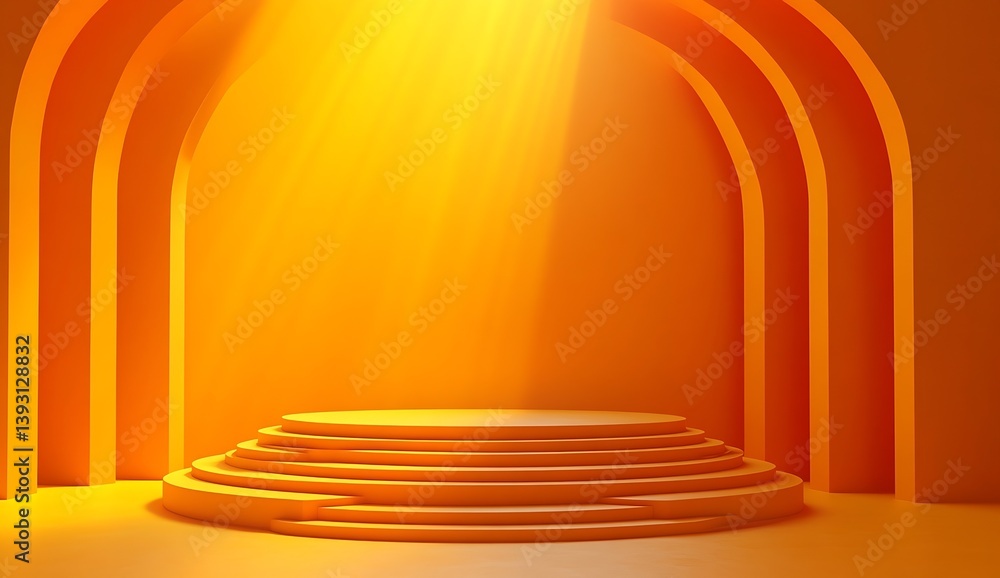 Aufkleber elegant orange platform with geometric design illuminated by a soft spotlight perfect for showcasing