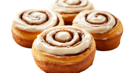 Cinnamon rolls with frosting on white background