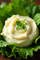 Close-up of horseradish spread on a bed of fresh greens, pungent, natural, farm-to-table