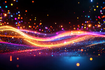 Obraz premium Abstract digital fireworks illuminating a cyber night sky with exploding data elements, symbolizing celebration, energy, and dynamic technological brilliance