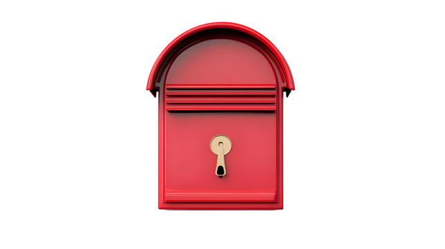 Closed red mailbox on a white background