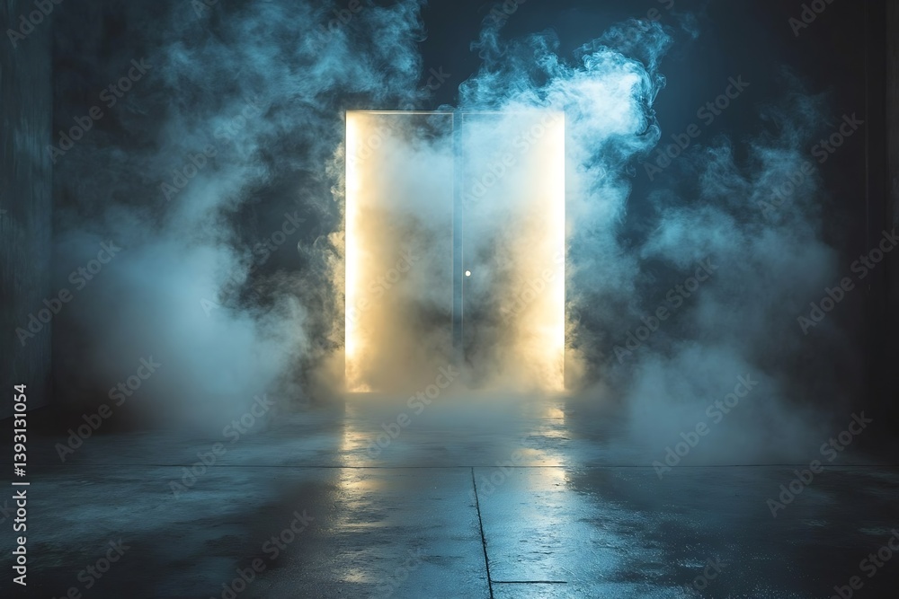 Aufkleber ethereal light doorway with smoke and mist conceptual gateway scene dreamlike atmosphere and mysteri
