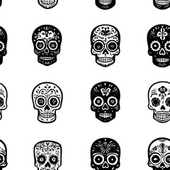 Obraz premium Pattern of Sugar skulls vector icons, Sugar skulls seamless pattern
