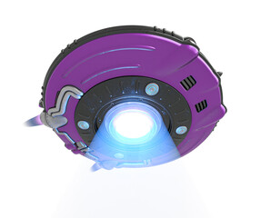 space girl in a new sci-fi suit on a vintage space ship bottom view