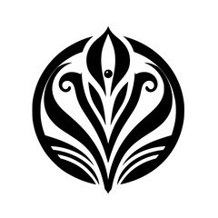 Elegant Black & White Floral Emblem: Vector Art, Minimalist Design, Ornamental