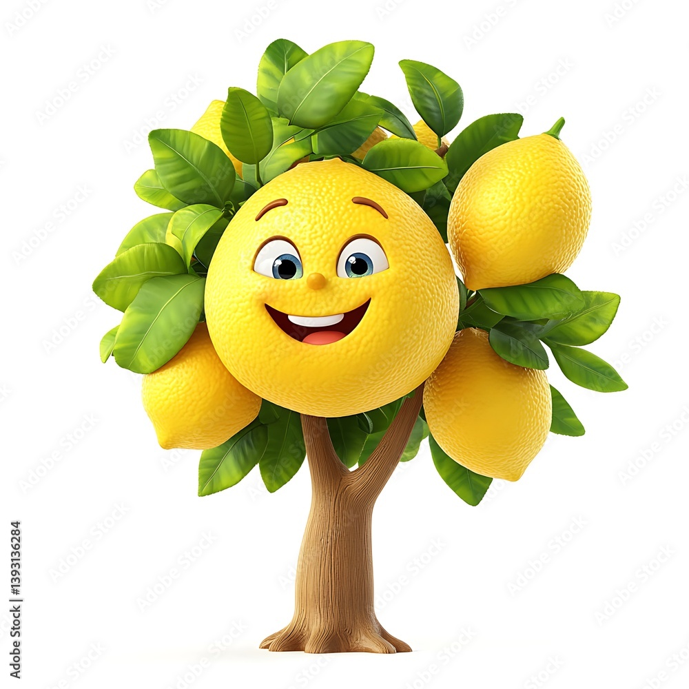 Poster smiling lemon tree: a charming and whimsical image of a lemon tree bursting with vibrant, ripe lemon
