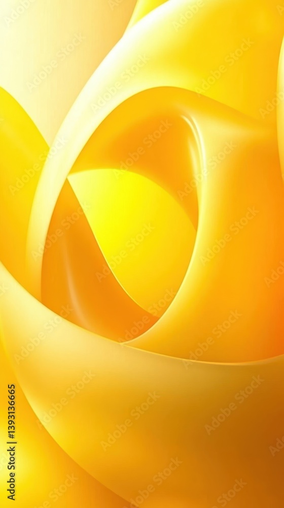 Poster flowing yellow curves weaving together, creating vibrant abstract pattern suggesting rhythmic motion