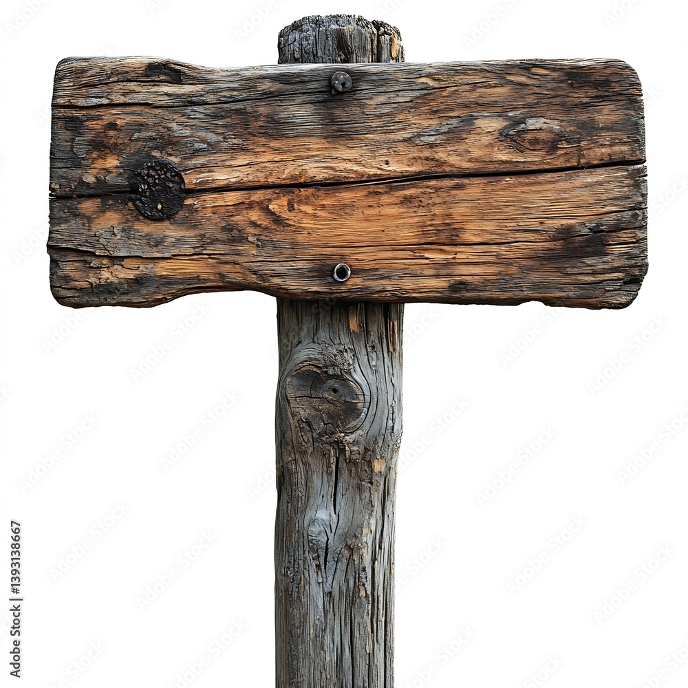 Aufkleber rustic wooden signpost with weathered texture on white background for custom messaging and advertisi