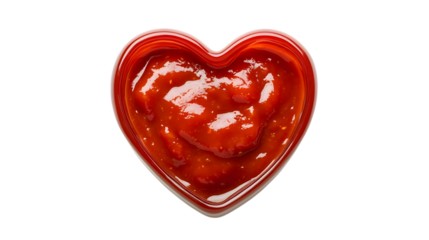 Ketchup in heart-shaped container isolated on white background