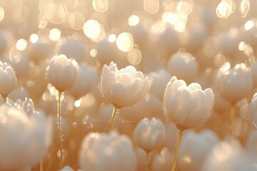 Sunlit White Flowers in a Field
