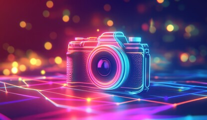 Digital camera on a vibrant, glowing surface