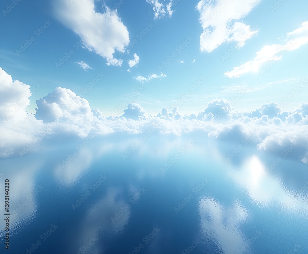 Poster calm sea and sky tranquil ocean horizon with soft clouds reflective water surface serene scene peace