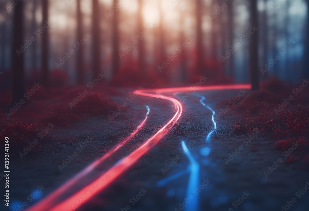 Poster advanced technology business blue light way achievement background red bokeh success goals blur plan