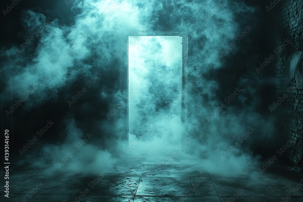Aufkleber mysterious doorway in smoky dark room abstract background for fantasy and scifi themed projects : ge