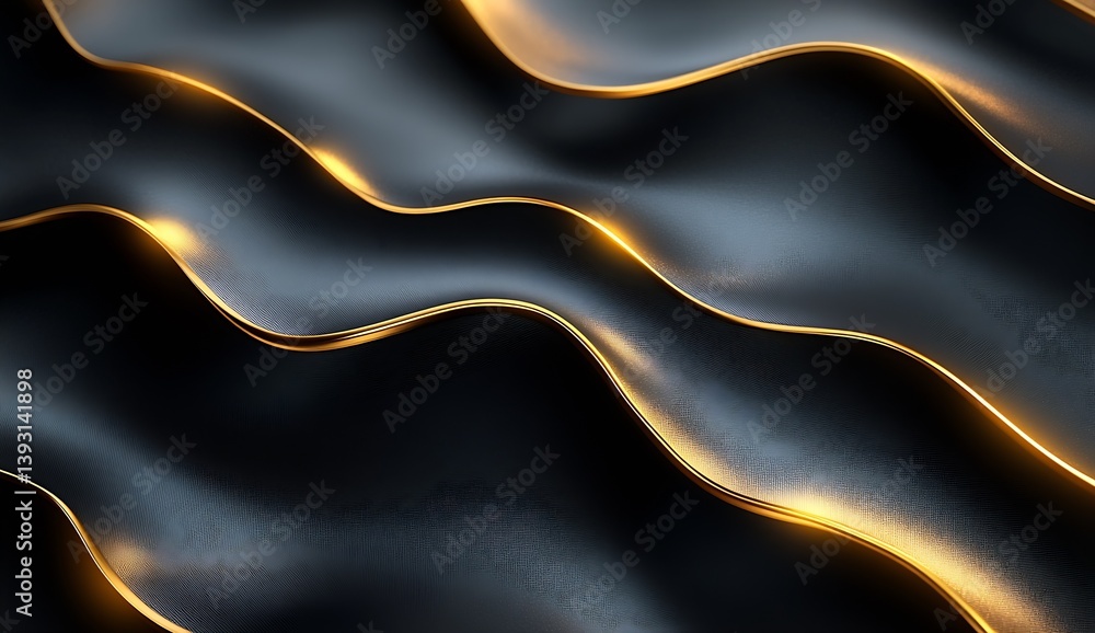 Poster Sleek modern wavy design with luminous gold lines flowing on black creating an upscale look : Generative AI