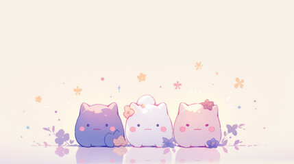 Adorable Pastel Cats in a Floral Garden