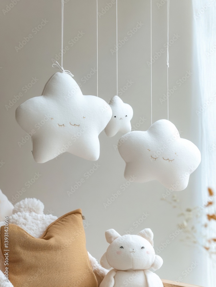 Aufkleber delicate stars and clouds suspended from invisible strings create a soft nursery decor to inspire dr
