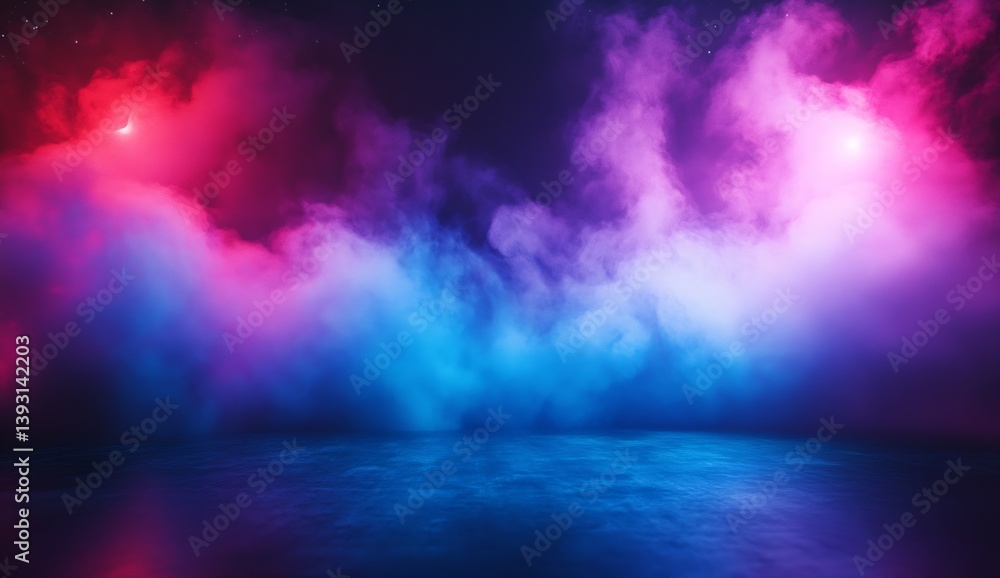 Poster vibrant smoke wave with pink and blue hues creating a mystical atmosphere in the background : genera