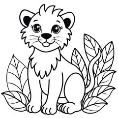 Cute  Lion baby cartoon animal vector illustration coloring page