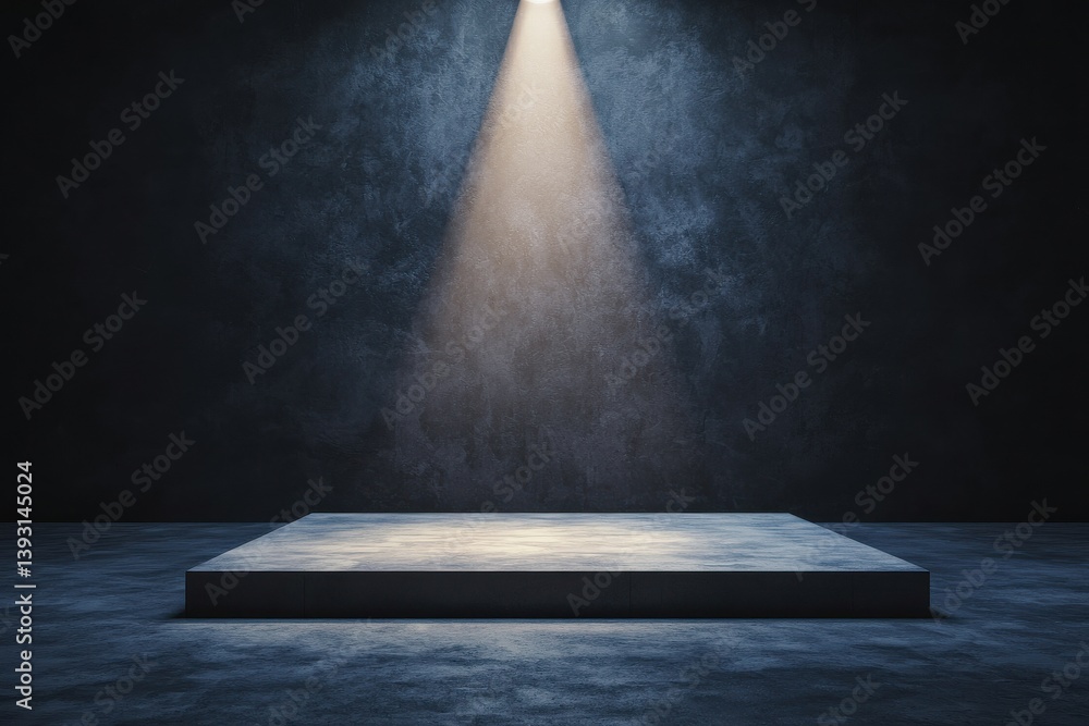 Poster a dimly lit stage with a spotlight illuminating a raised platform, creating a dramatic and focused a